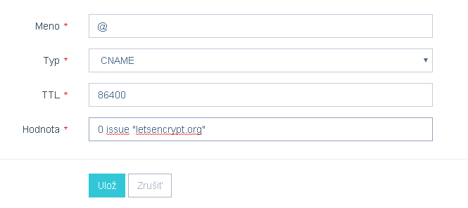 pridanie CAA záznamu
