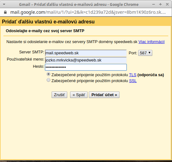 nastavenie smtp gmail